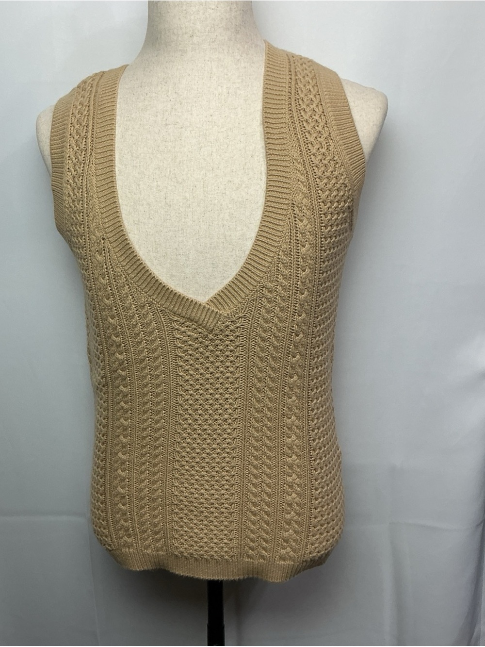 Talbots Beige Cable-Knit V-Neck Cashmere Sweater Vest